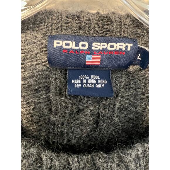 Ralph Lauren Polo Sport 100% Wool Cable Knit Crew Neck Sweater Gray Size L - Picture 4 of 7